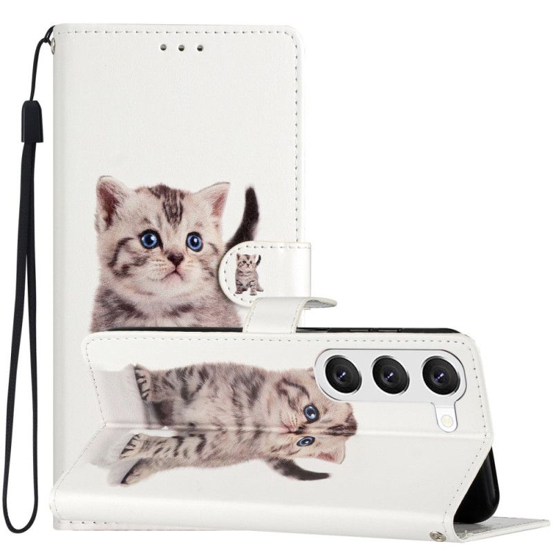 Leren Hoesje Voor Samsung Galaxy S24 5g Schattige Kat Met Riem