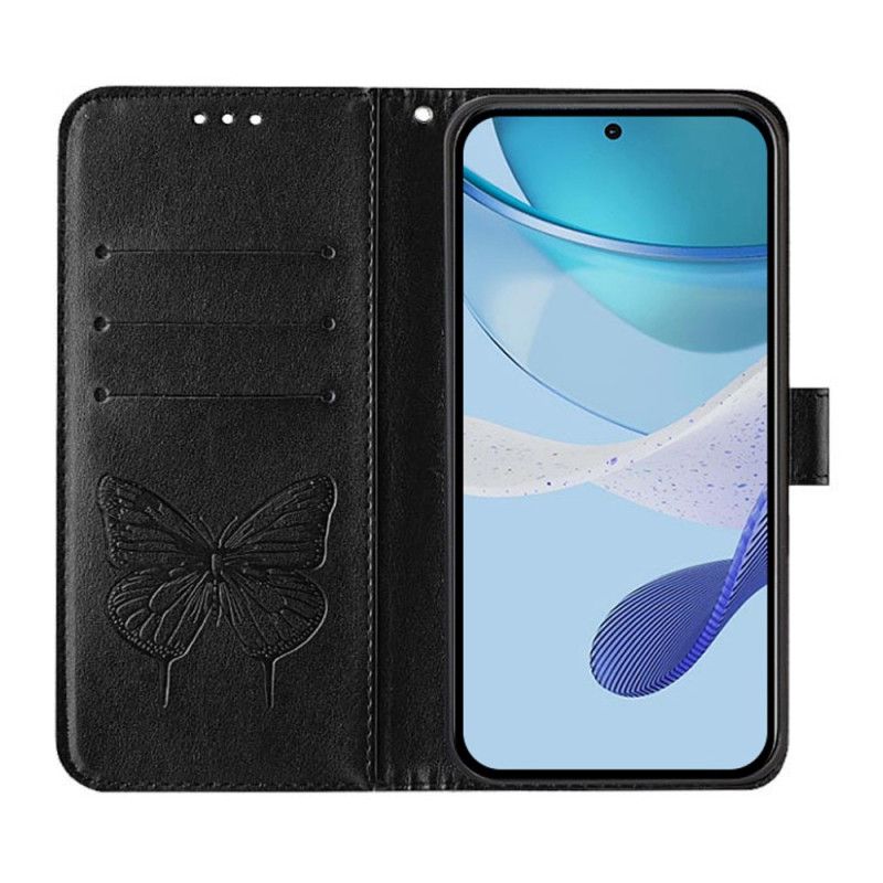 Leren Hoesje Samsung Galaxy Z Fold 6 Bloemenvlinder Met Riempje Bescherming Hoesje