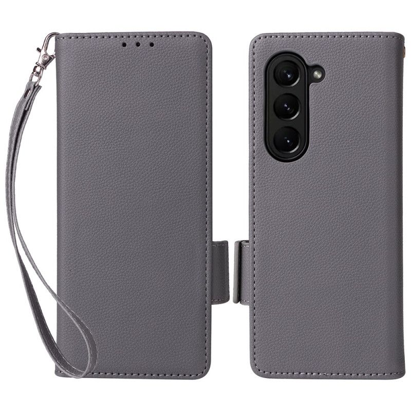 Leren Hoesje Voor Samsung Galaxy Z Fold 6 Dubbele Sluiting En Riem