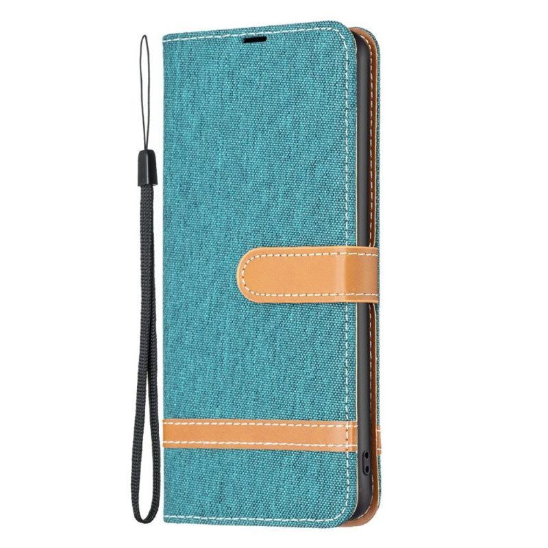 Folio-hoesje voor Samsung Galaxy S23 5G Met Ketting Band Van Stof En Leereffect