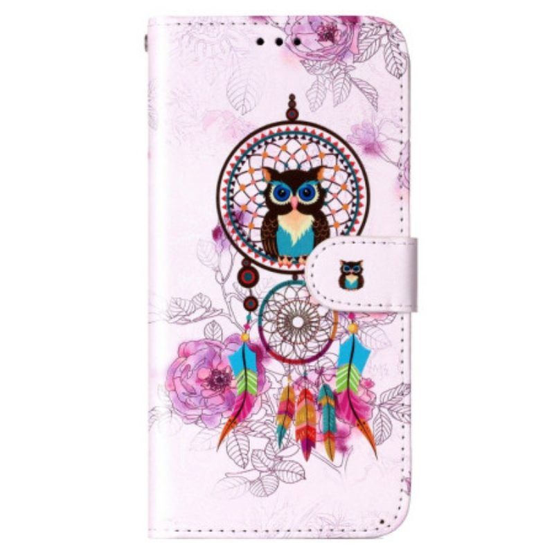 Folio-hoesje voor Samsung Galaxy S23 5G Met Ketting Uil Dromenvanger Met Riem