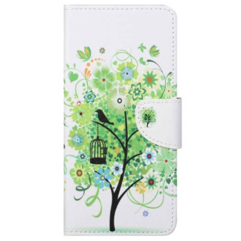 Leren Hoesje voor Samsung Galaxy S23 5G Boom Met Groene Bladeren