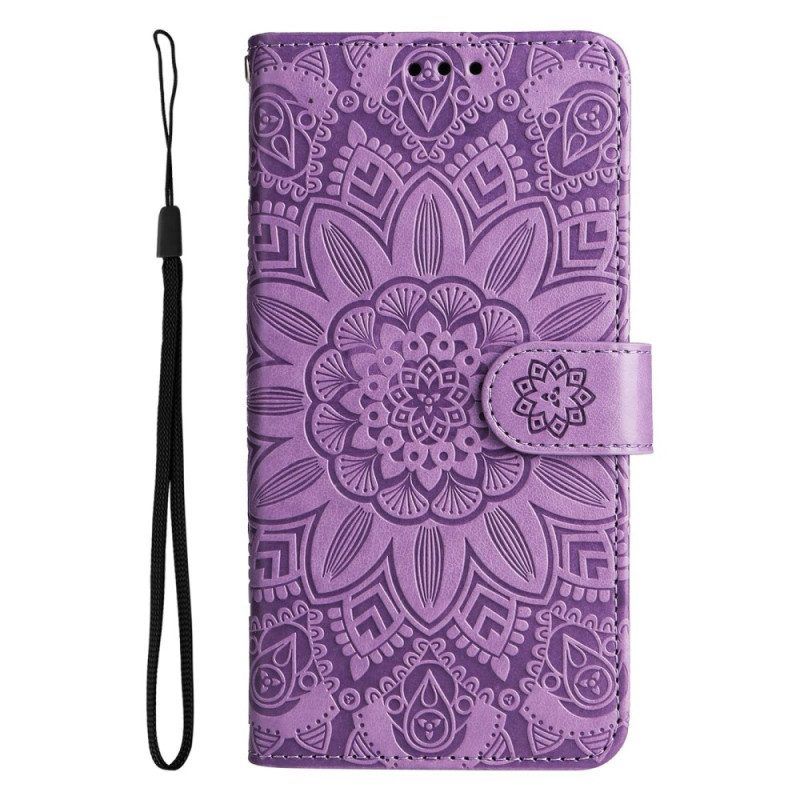 Leren Hoesje voor Samsung Galaxy S23 5G Mandala Zon Met Lanyard