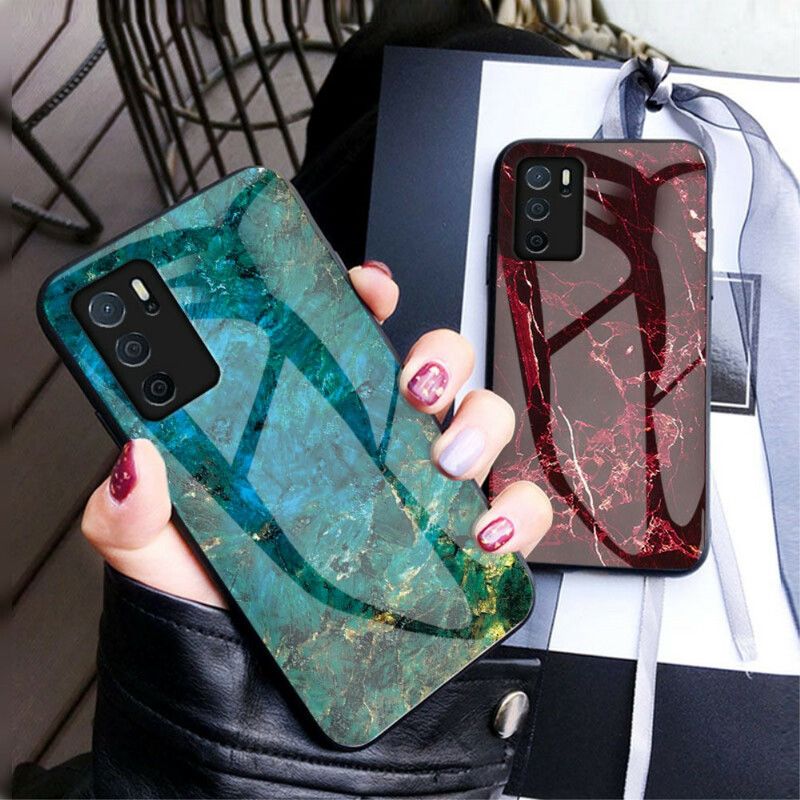 Cover Hoesje Oppo A16 / A16s Telefoonhoesje Marmerkleuren Gehard Glas