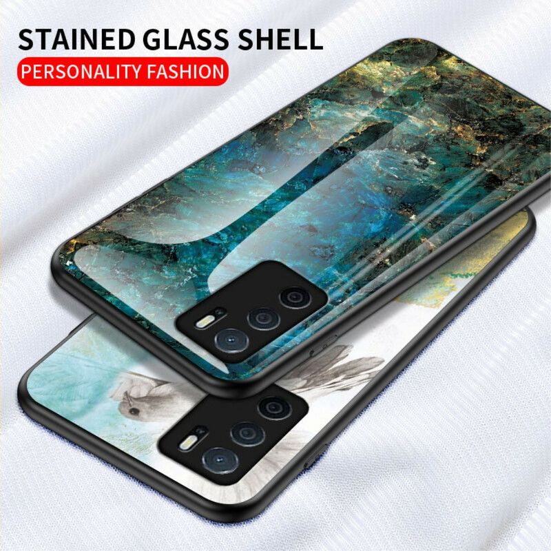 Cover Hoesje Oppo A16 / A16s Telefoonhoesje Marmerkleuren Gehard Glas