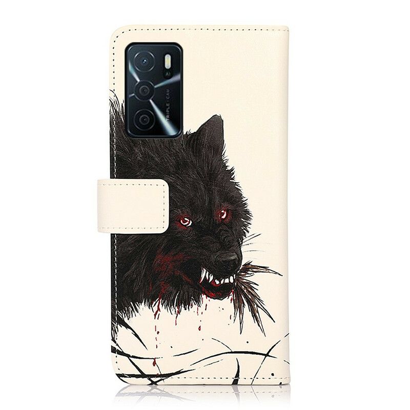 Leren Hoesje Voor Oppo A16 / A16s Hongerige Wolf