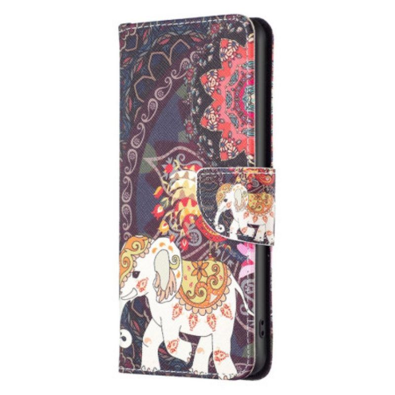 Leren Hoesje voor Samsung Galaxy S23 Ultra 5G Stammen Olifant