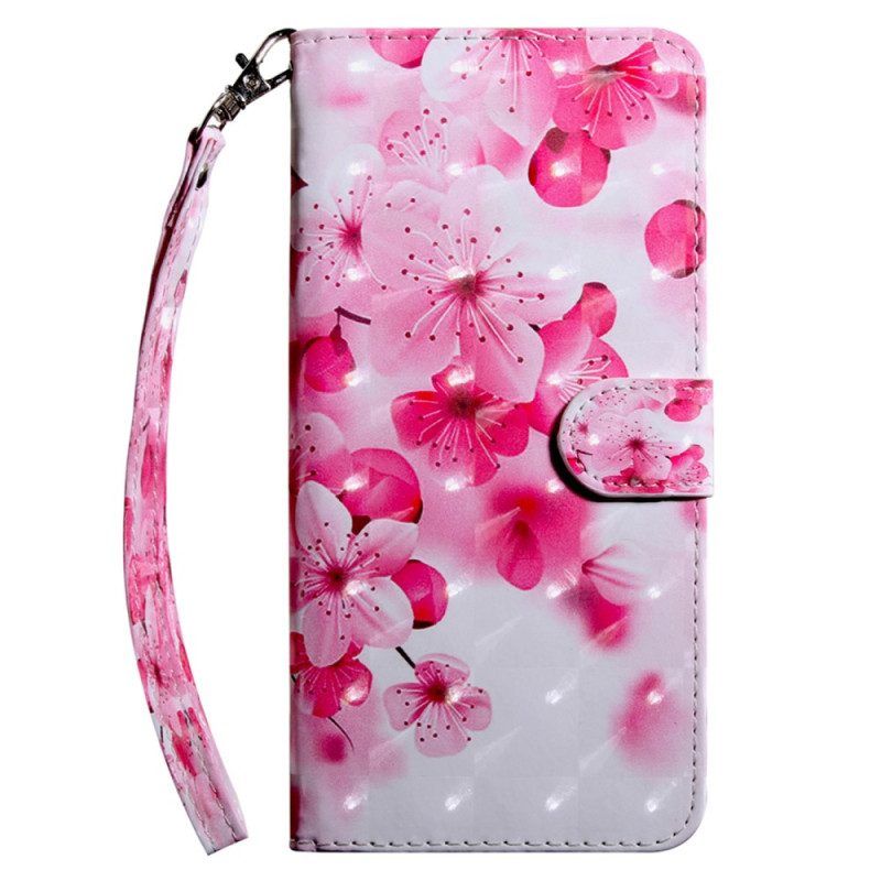 Flip Case voor iPhone 15 Pro Met Ketting Bandje Bloemen