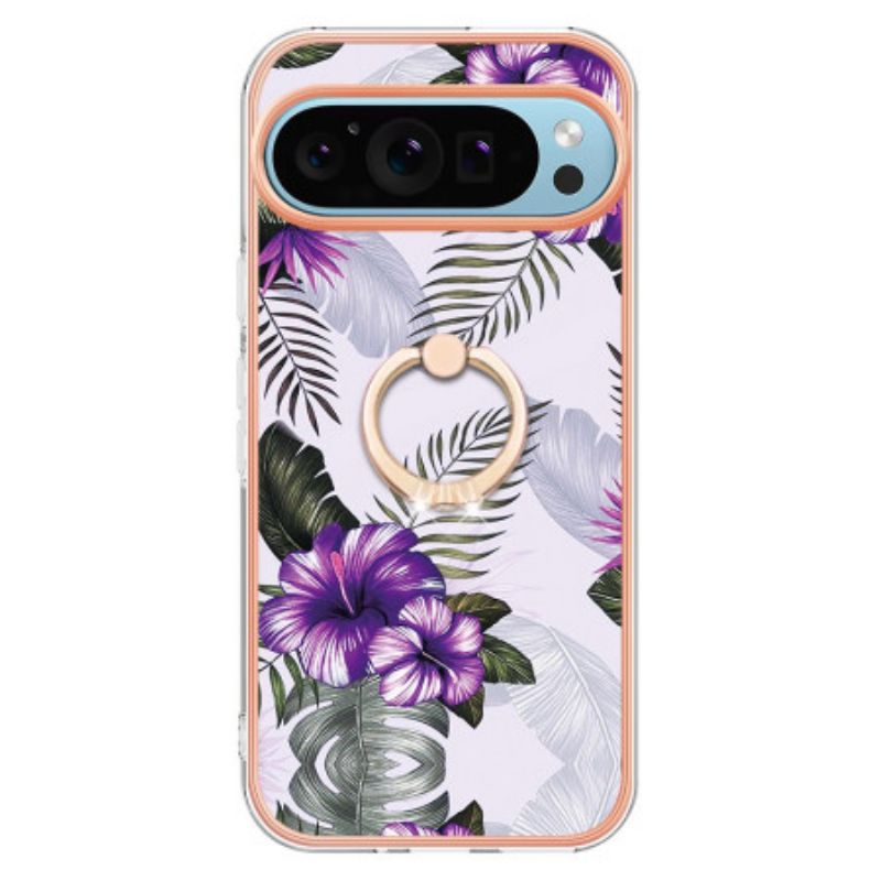 Hoesje Google Pixel 9 Pro Steunring Paarse Bloemen