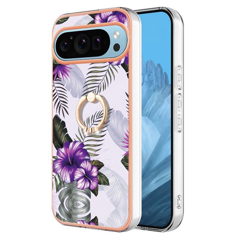 Hoesje Google Pixel 9 Pro Steunring Paarse Bloemen