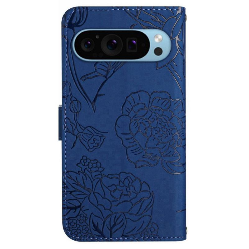 Leren Hoesje Google Pixel 9 Pro Lanyard Vlinders Bescherming Hoesje