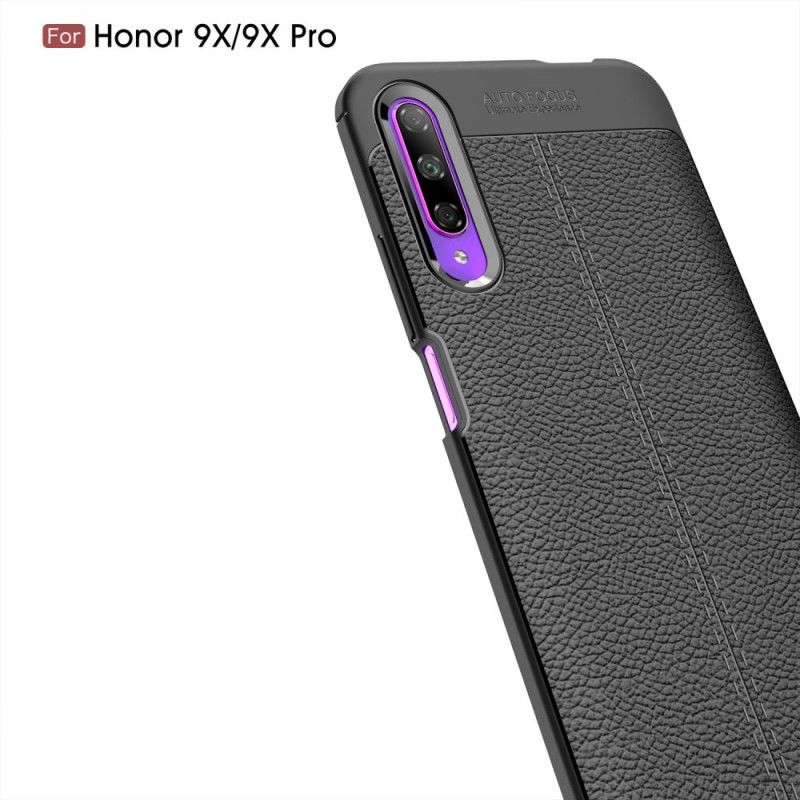 Hoesje voor Honor 9X Pro Rood Zwart Dubbellijns Lychee Leereffect