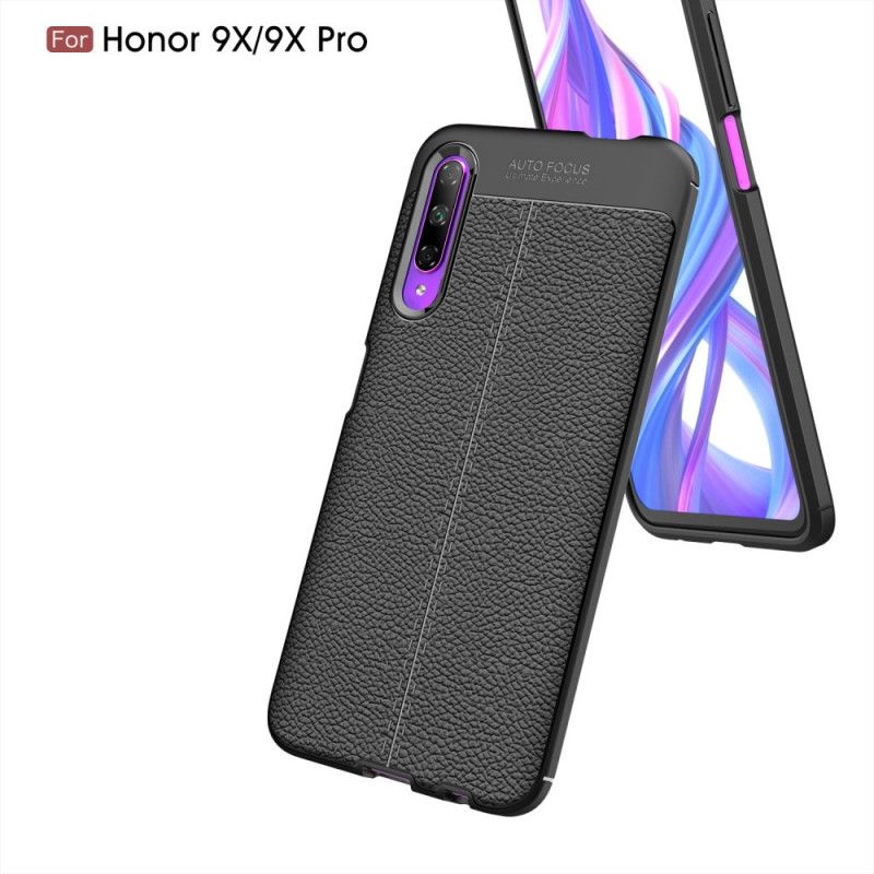 Hoesje voor Honor 9X Pro Rood Zwart Dubbellijns Lychee Leereffect