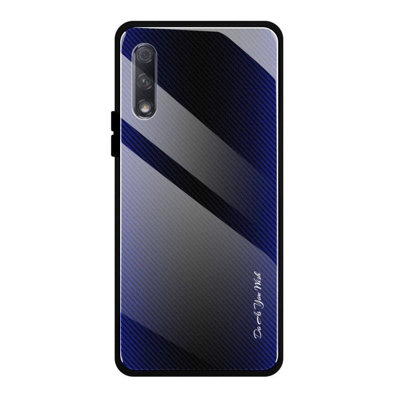 Hoesje voor Honor 9X Pro Wit Zwart Koolstof Gehard Glas