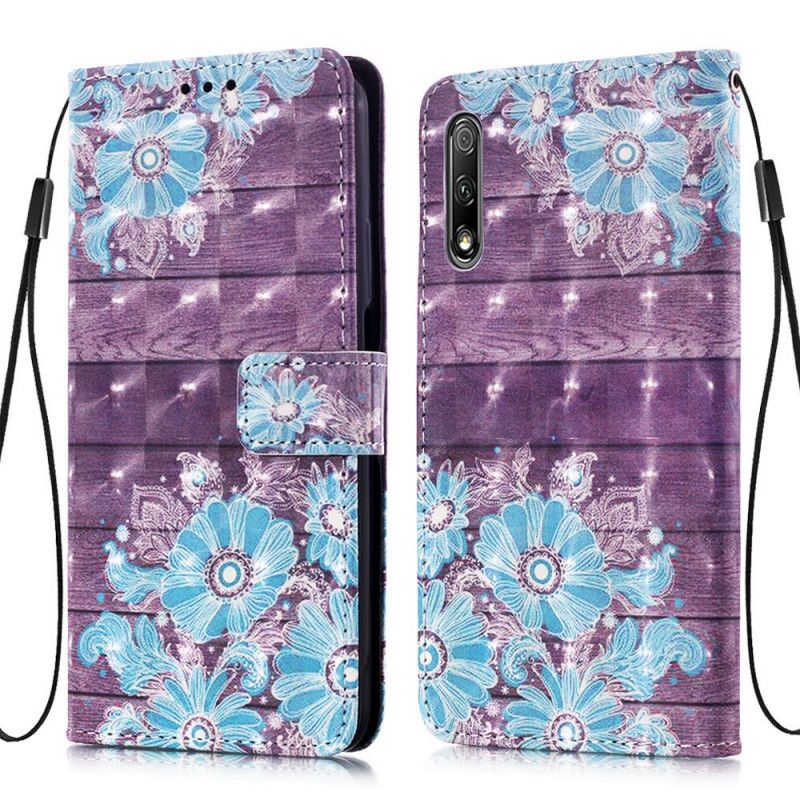 Leren Hoesje Honor 9X Pro Blauwe Bloemen