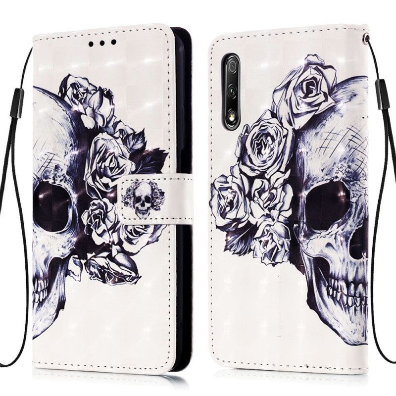 Leren Hoesje Honor 9X Pro Telefoonhoesje 3D Bloemenschedel