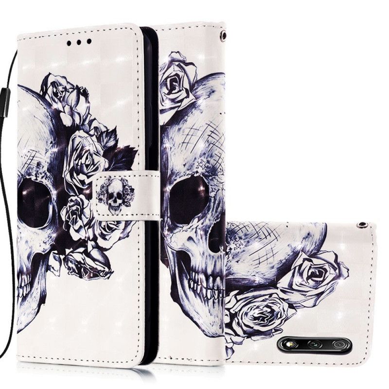 Leren Hoesje Honor 9X Pro Telefoonhoesje 3D Bloemenschedel