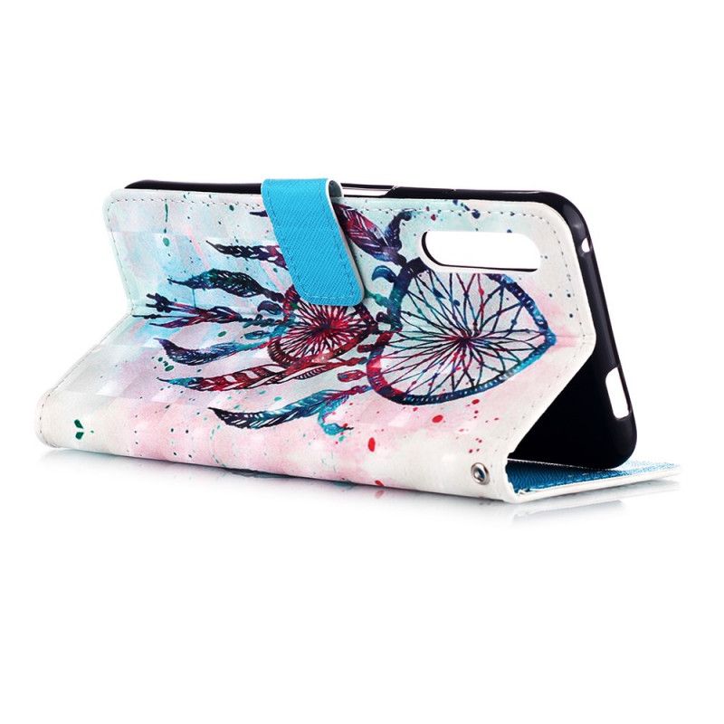 Leren Hoesje voor Honor 9X Pro Lichtblauw Rood Aquarel Dromenvanger