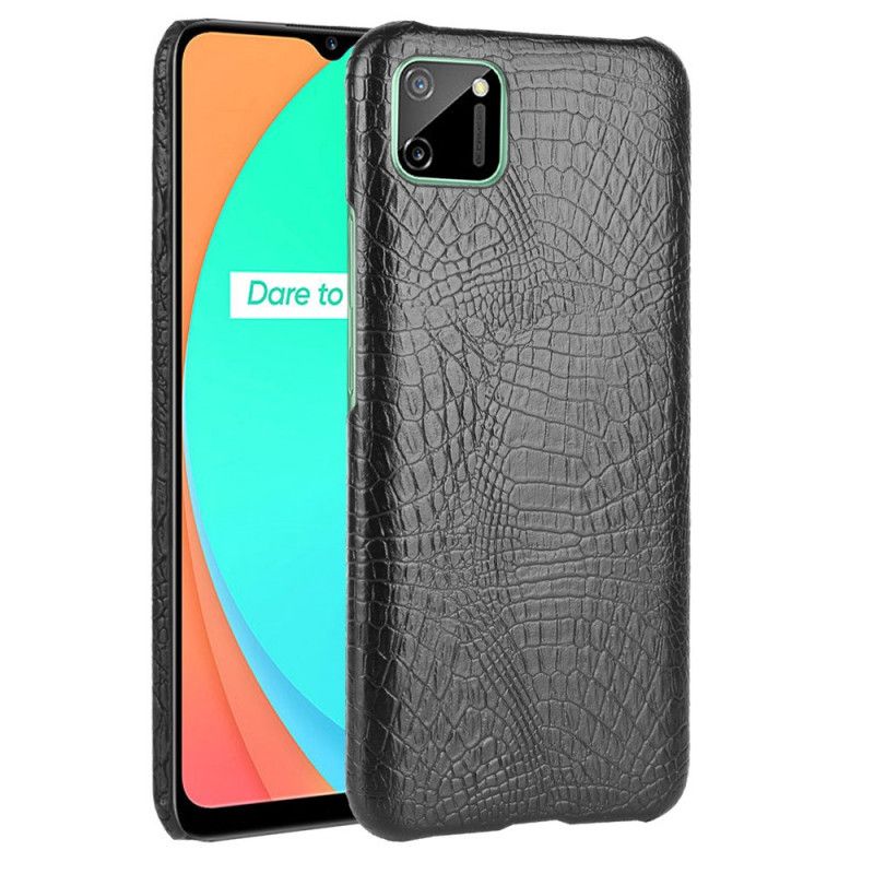 Cover Hoesje Realme C11 Wit Zwart Telefoonhoesje Krokodillenhuideffect