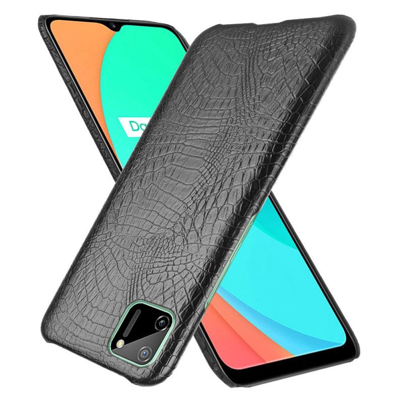 Cover Hoesje Realme C11 Wit Zwart Telefoonhoesje Krokodillenhuideffect