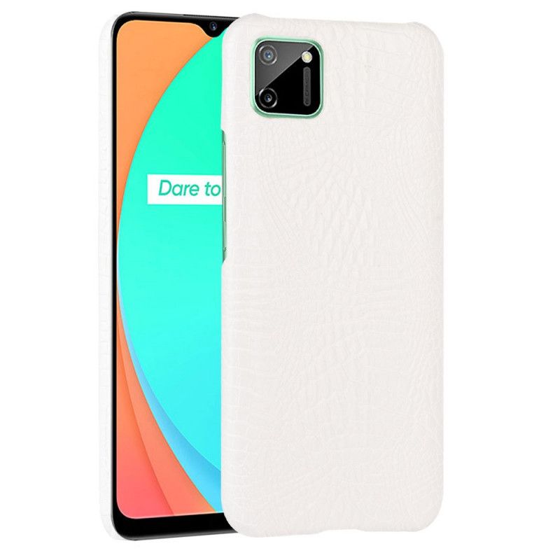 Cover Hoesje Realme C11 Wit Zwart Telefoonhoesje Krokodillenhuideffect