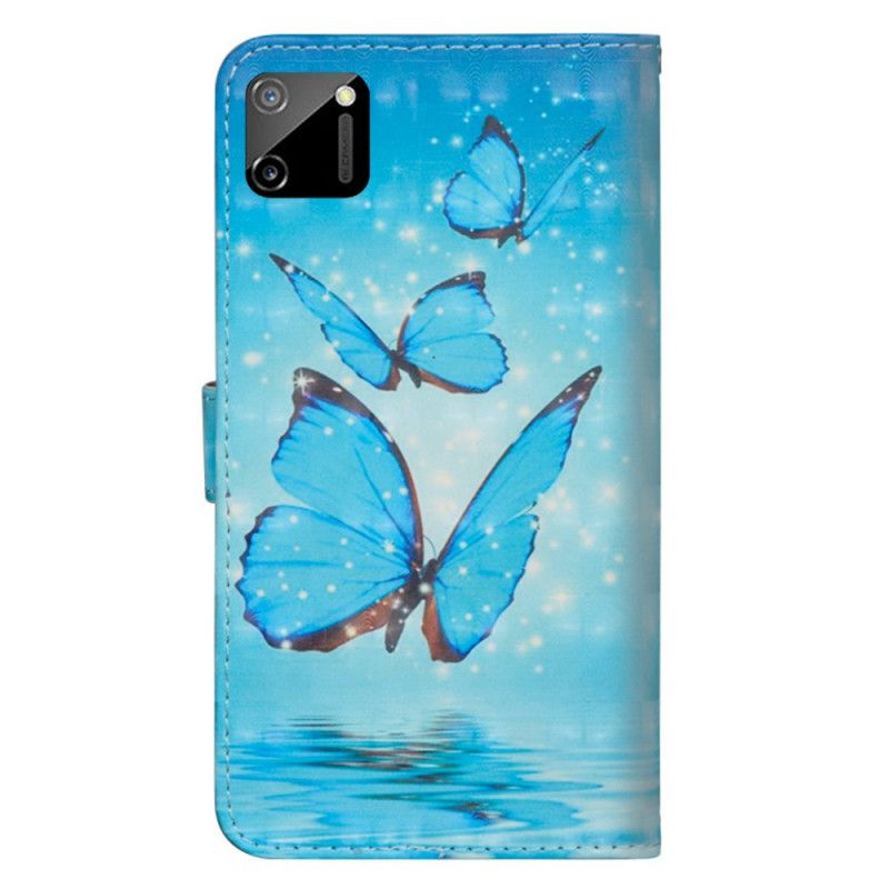 Flip Case Leren Realme C11 Vliegende Blauwe Vlinders