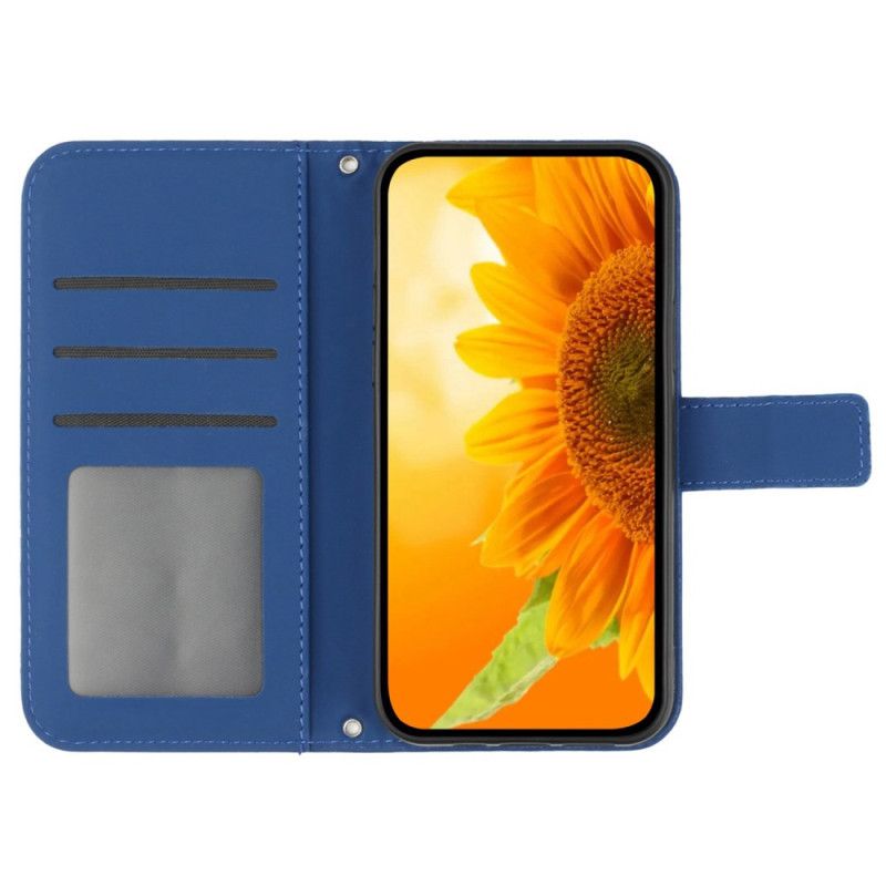 Folio-hoesje Samsung Galaxy M55 5g Telefoonhoesje Zonnebloem Met Riempje