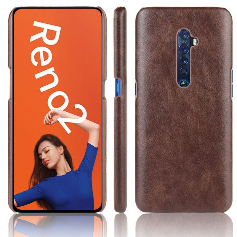 Hoesje Oppo Reno 2 Grijs Zwart Lychee Leereffect