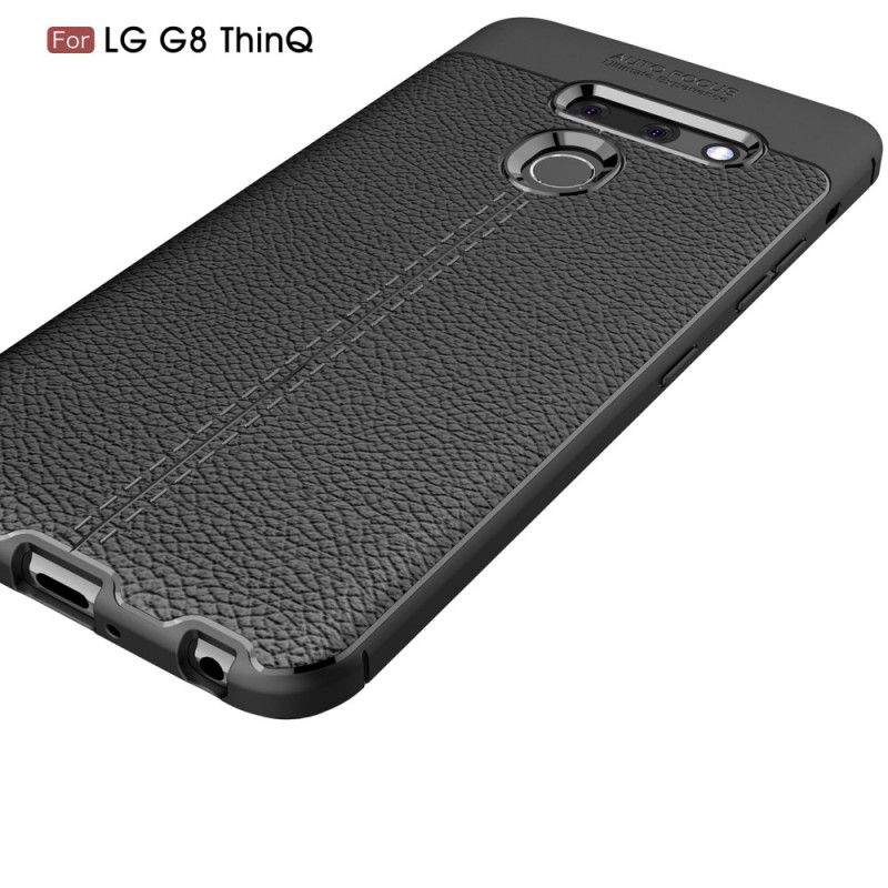 Hoesje ThinQ LG G8 ThinQ Rood Zwart Dubbellijns Lychee Leereffect