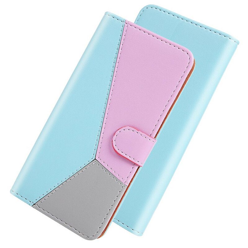 Flip Case Leren Xiaomi Redmi 9t Driekleurig Leereffect