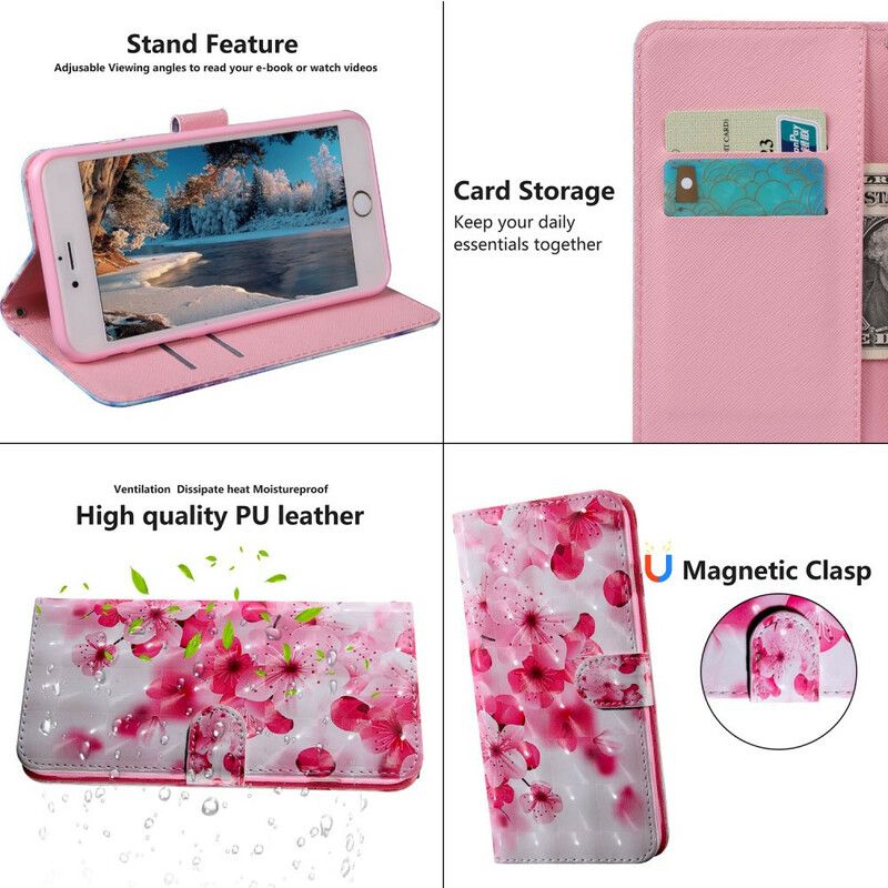 Flip Case Leren Xiaomi Redmi 9t Roze Bloemen