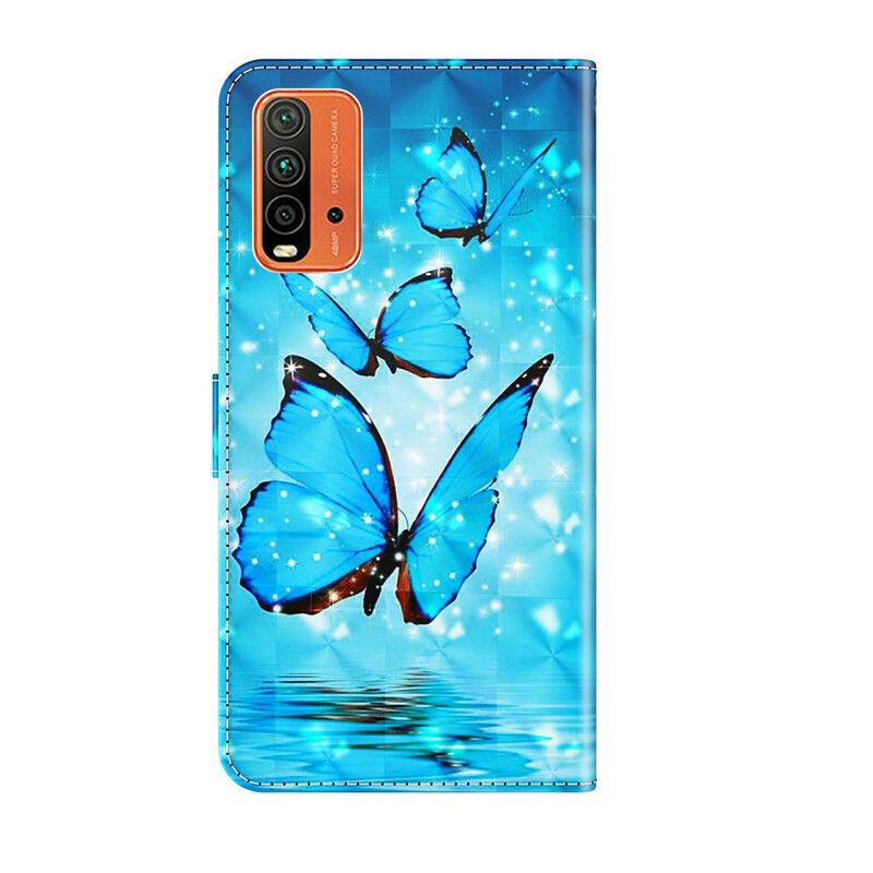 Flip Case Leren Xiaomi Redmi 9t Vliegende Blauwe Vlinders