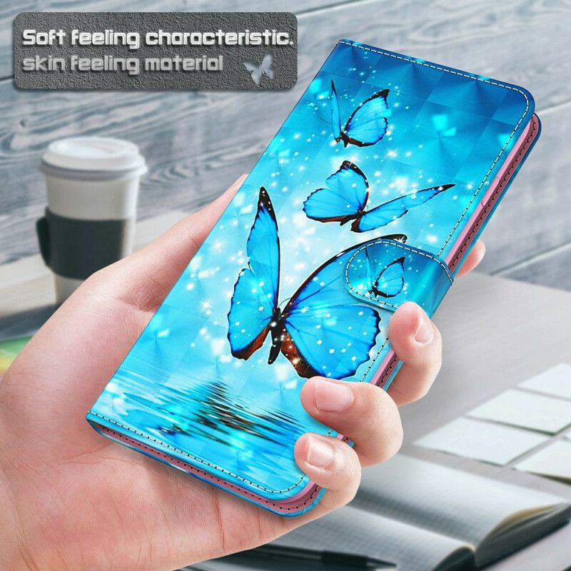 Flip Case Leren Xiaomi Redmi 9t Vliegende Blauwe Vlinders