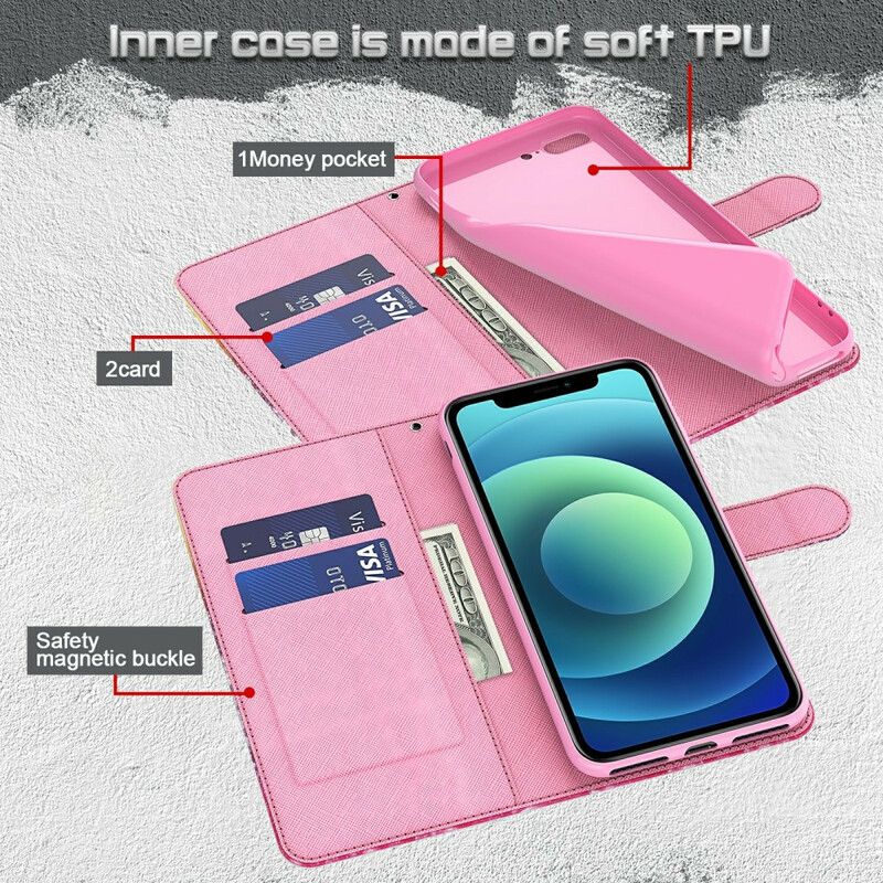 Flip Case Leren Xiaomi Redmi 9t Vliegende Blauwe Vlinders