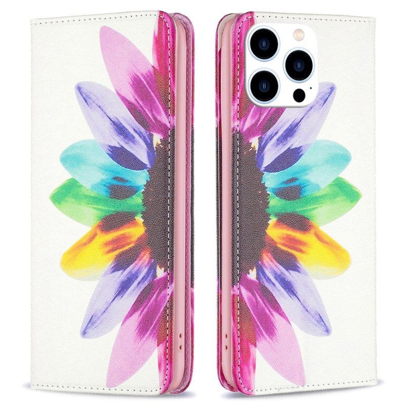 Bescherming Hoesje voor iPhone 14 Pro Folio-hoesje Waterverf Bloem