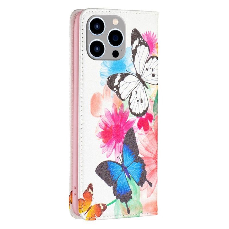 Bescherming Hoesje voor iPhone 14 Pro Max Folio-hoesje Vlinders