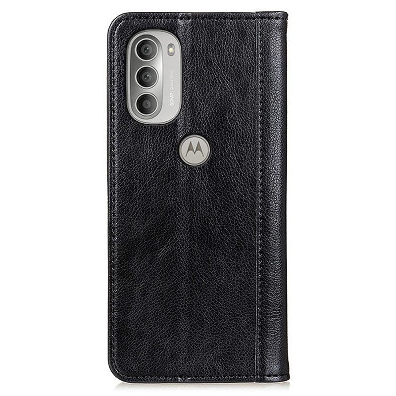 Bescherming Hoesje voor Moto G51 5G Folio-hoesje Elegantie Split Litchi Leer