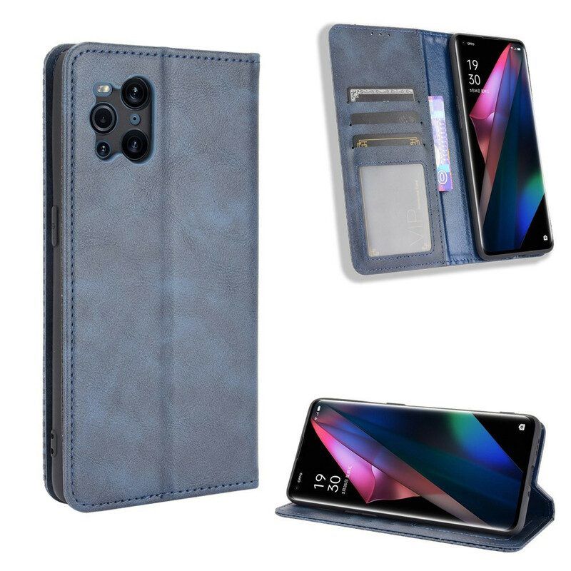 Bescherming Hoesje voor Oppo Find X3 Pro Folio-hoesje Gestileerd Vintage Leereffect