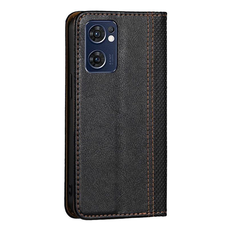 Bescherming Hoesje voor Oppo Find X5 Lite Folio-hoesje Litchi Split Lederen Stiksels