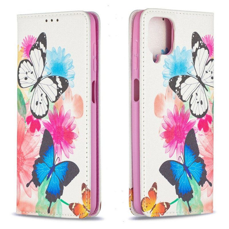 Bescherming Hoesje voor Samsung Galaxy M12 / A12 Folio-hoesje Kleurrijke Vlinders