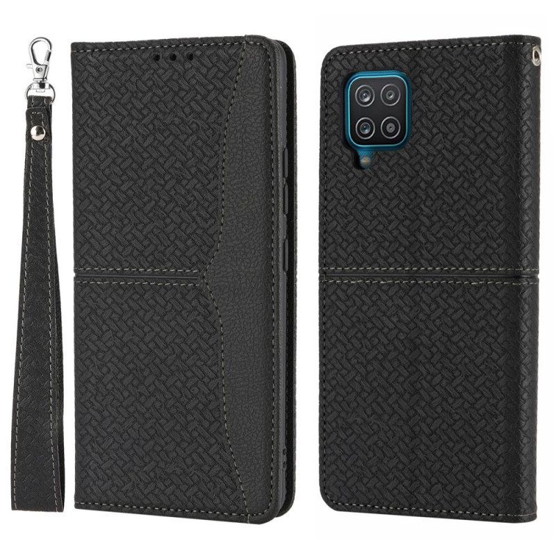 Bescherming Hoesje voor Samsung Galaxy M12 / A12 Met Ketting Folio-hoesje Geweven Leren Stijl Met Bandjes