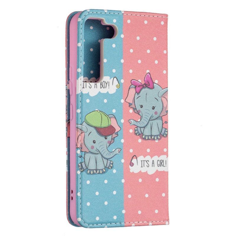 Bescherming Hoesje voor Samsung Galaxy S22 5G Folio-hoesje Baby Olifanten