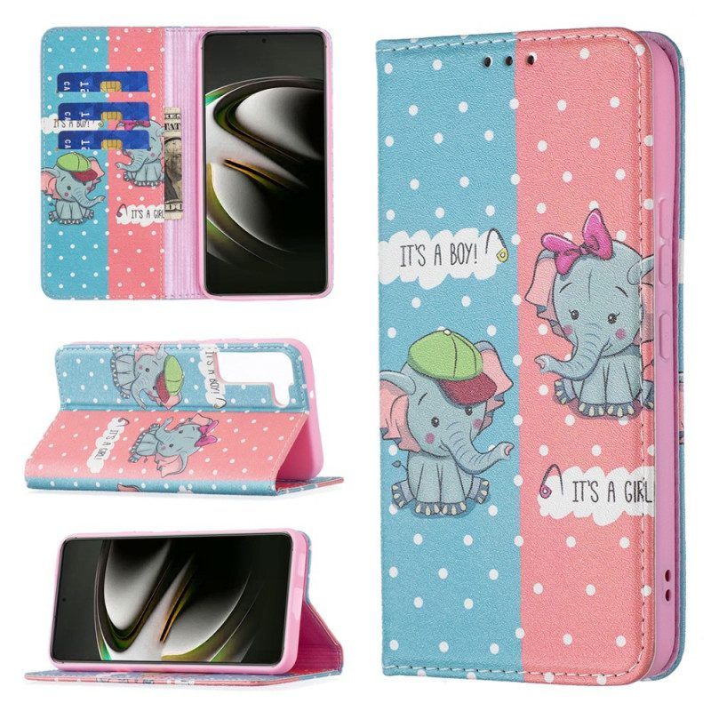 Bescherming Hoesje voor Samsung Galaxy S22 5G Folio-hoesje Baby Olifanten