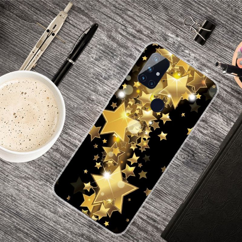 Case Hoesje OnePlus Nord N10 Goud Lichtblauw Telefoonhoesje Vlinders Vlinders