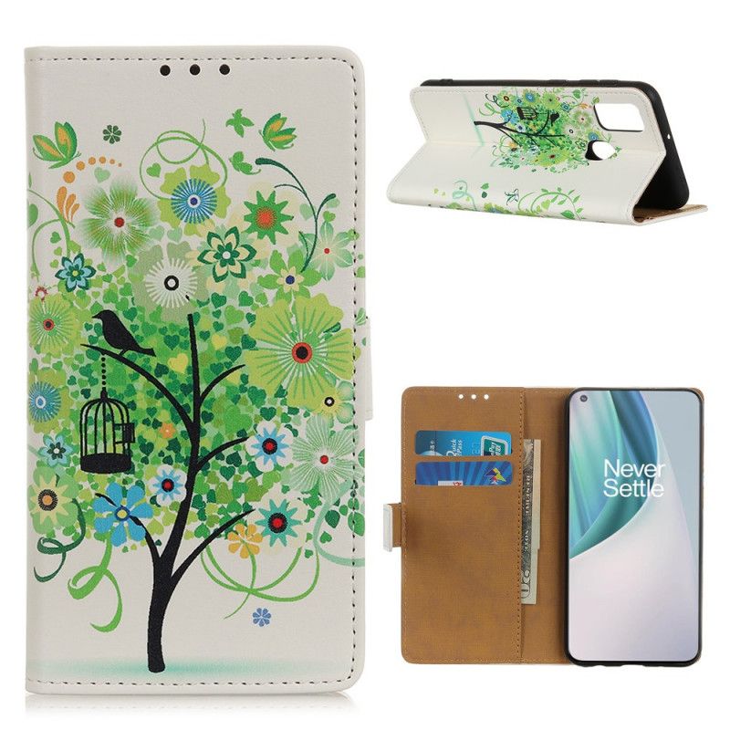 Cover Folio-hoesje OnePlus Nord N10 Groen Oranje Telefoonhoesje Bloeiende Boom