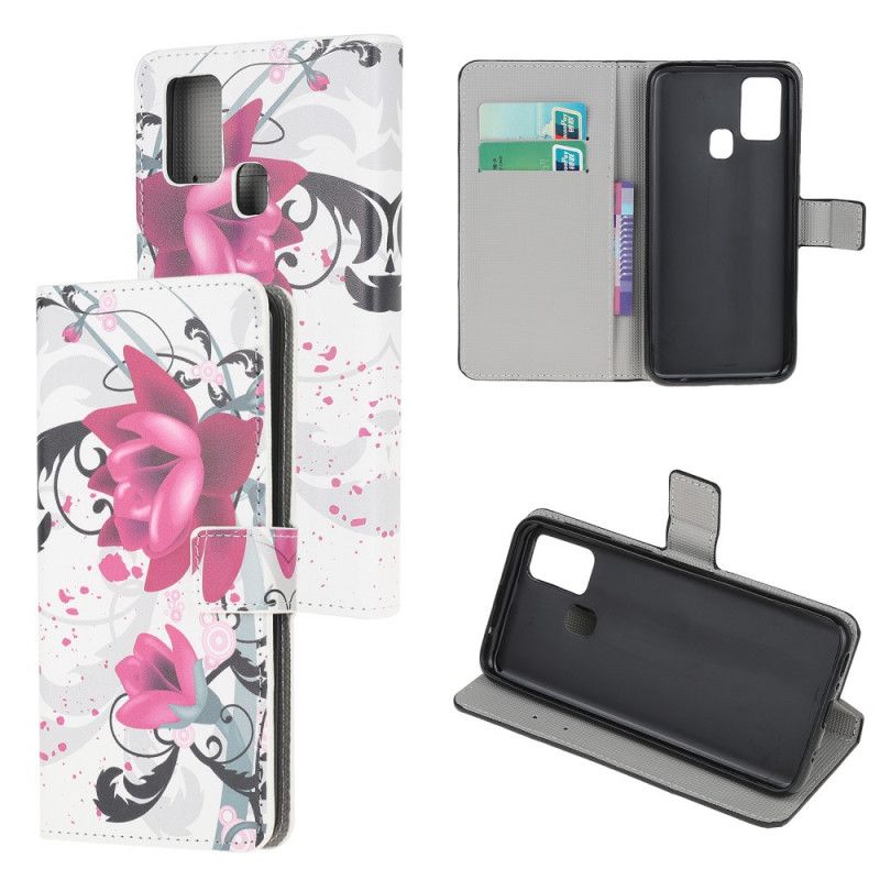 Cover Folio-hoesje OnePlus Nord N10 Roze Magenta Telefoonhoesje Tropische Bloemen