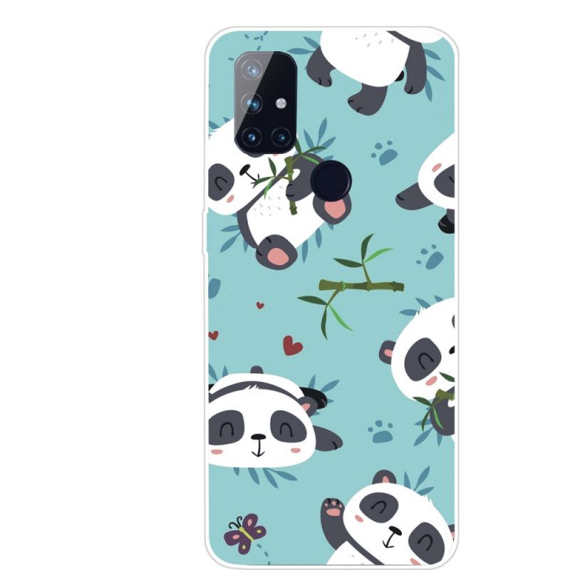 Cover Hoesje OnePlus Nord N10 Lichtblauw Groen Telefoonhoesje Stapel Panda'S