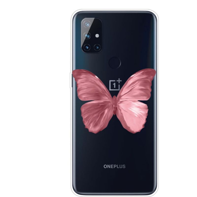 Hoesje OnePlus Nord N10 Donkerblauw Roze Wilde Vlinders