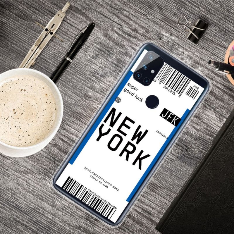 Hoesje OnePlus Nord N10 Donkerblauw Zwart Instapkaart Naar New York