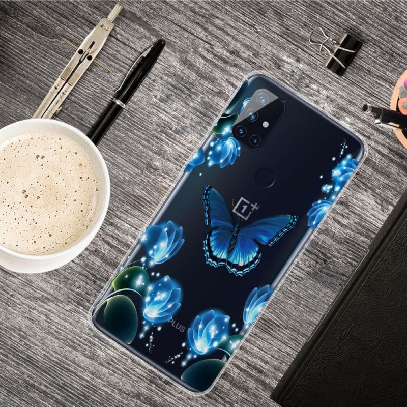 Hoesje OnePlus Nord N10 Marineblauw Donkerblauw Luxe Vlinder